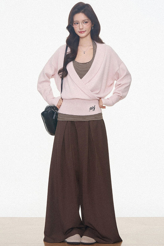Westayone Long-Sleeved Knitted Sweater and Wide-Leg Pants Set-Up
