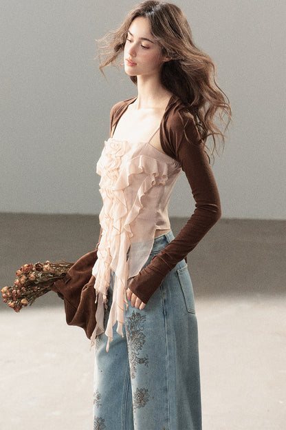 Long-Sleeved Shawl Chiffon Camisole