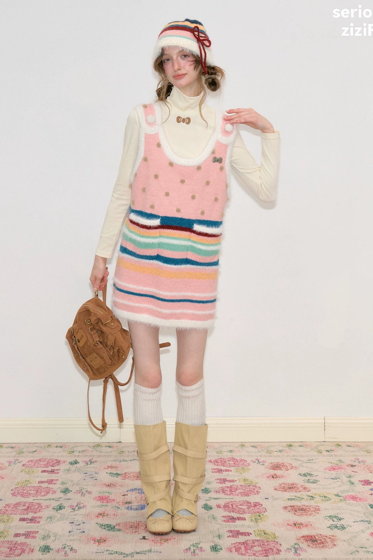 Color-Block Striped Bow Pot Hat