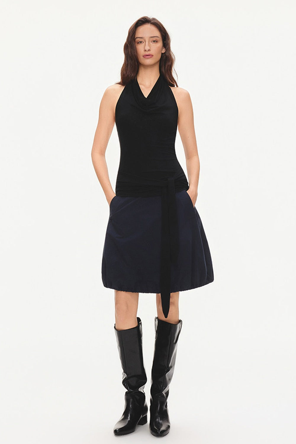 Cotton Drawstring Flower-Bud Skirt