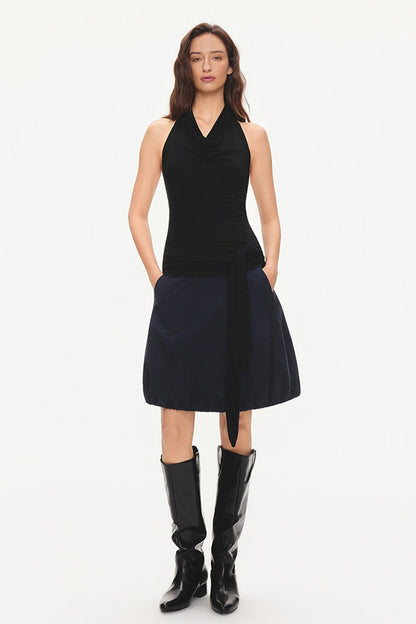 Cotton Drawstring Flower-Bud Skirt