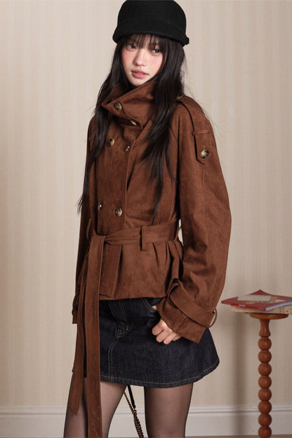 Double-Breasted Suede Trench Coat