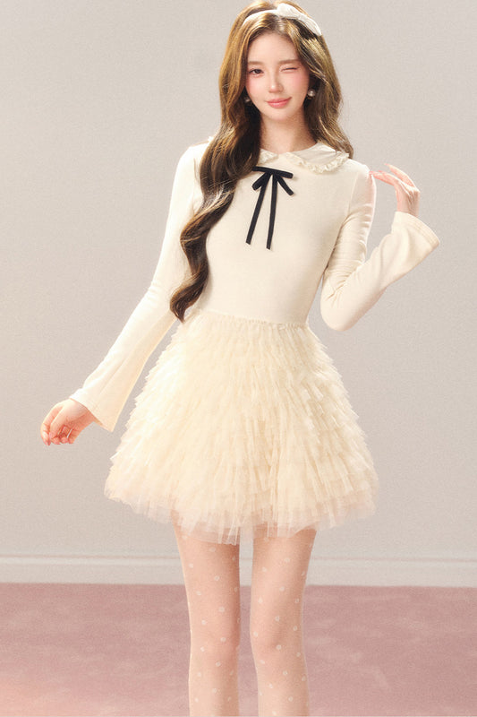 Cream Princess Multi-Layered Tulle Dress