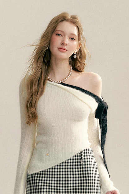 Asymmetrical Bow Tie Knit Top