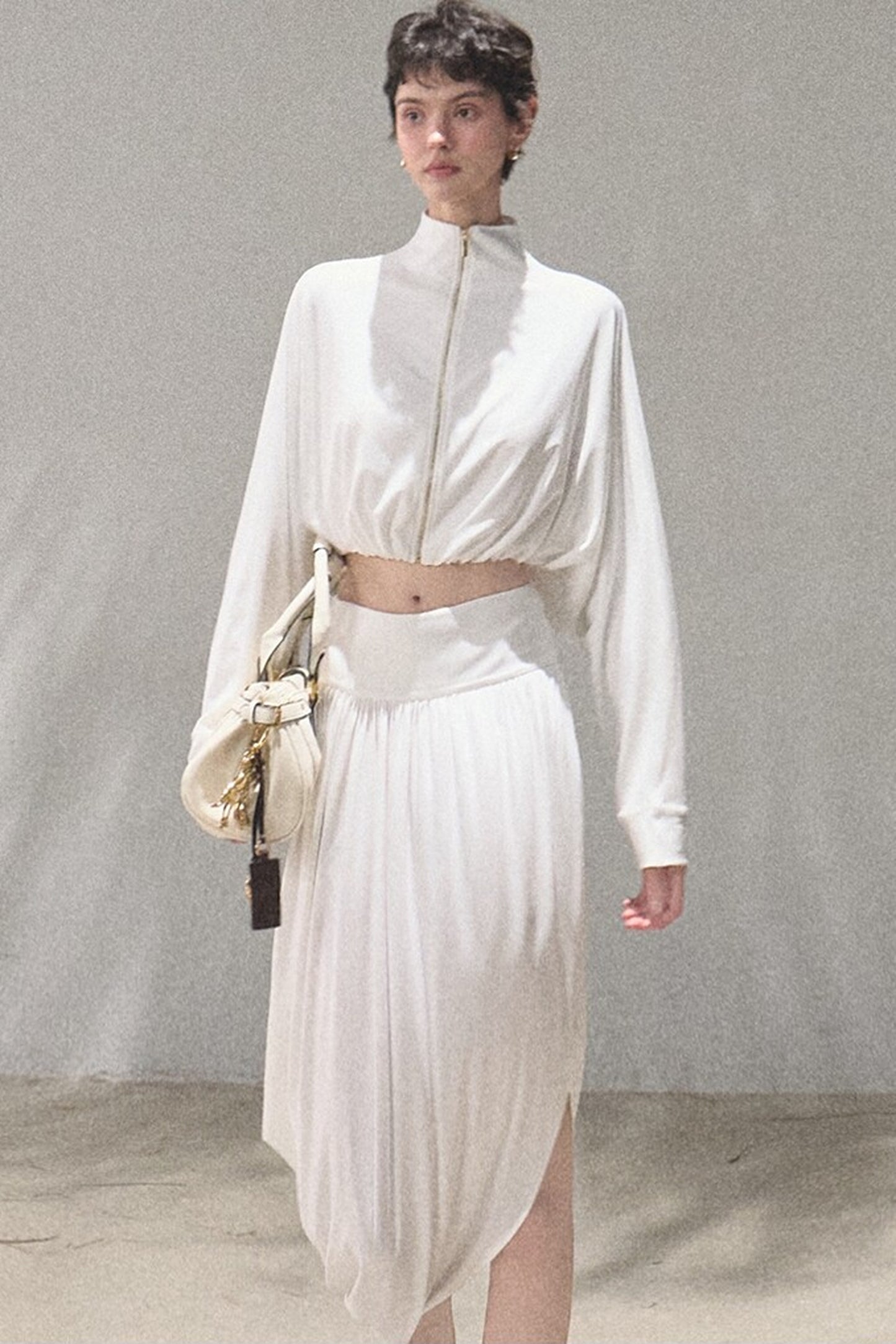 Irregular High-Waisted White Slit Skirt