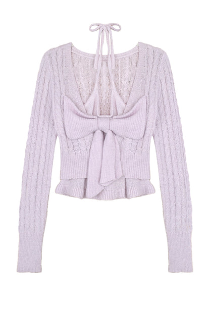 Two-In-One Bow Sweater and Polka Dot Lace Puff Skirt Set-Up