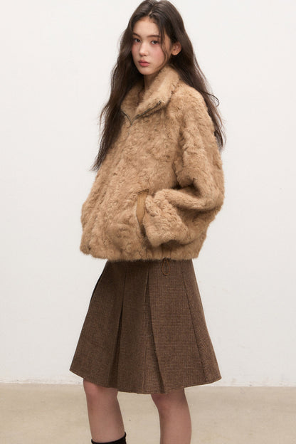 Camel Suede Lapel Fur Top Set-Up