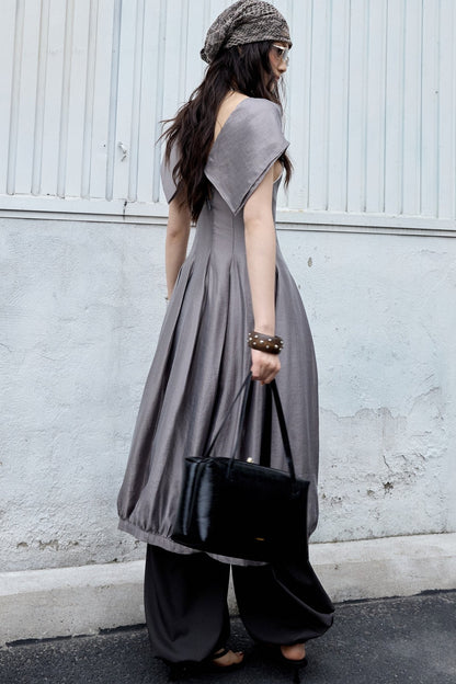 Glossy Gray Bubble Collar Dress
