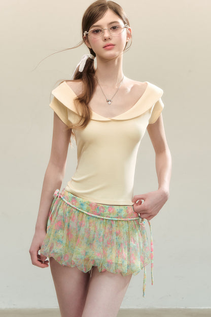 Floral Ruffle Short Skirt