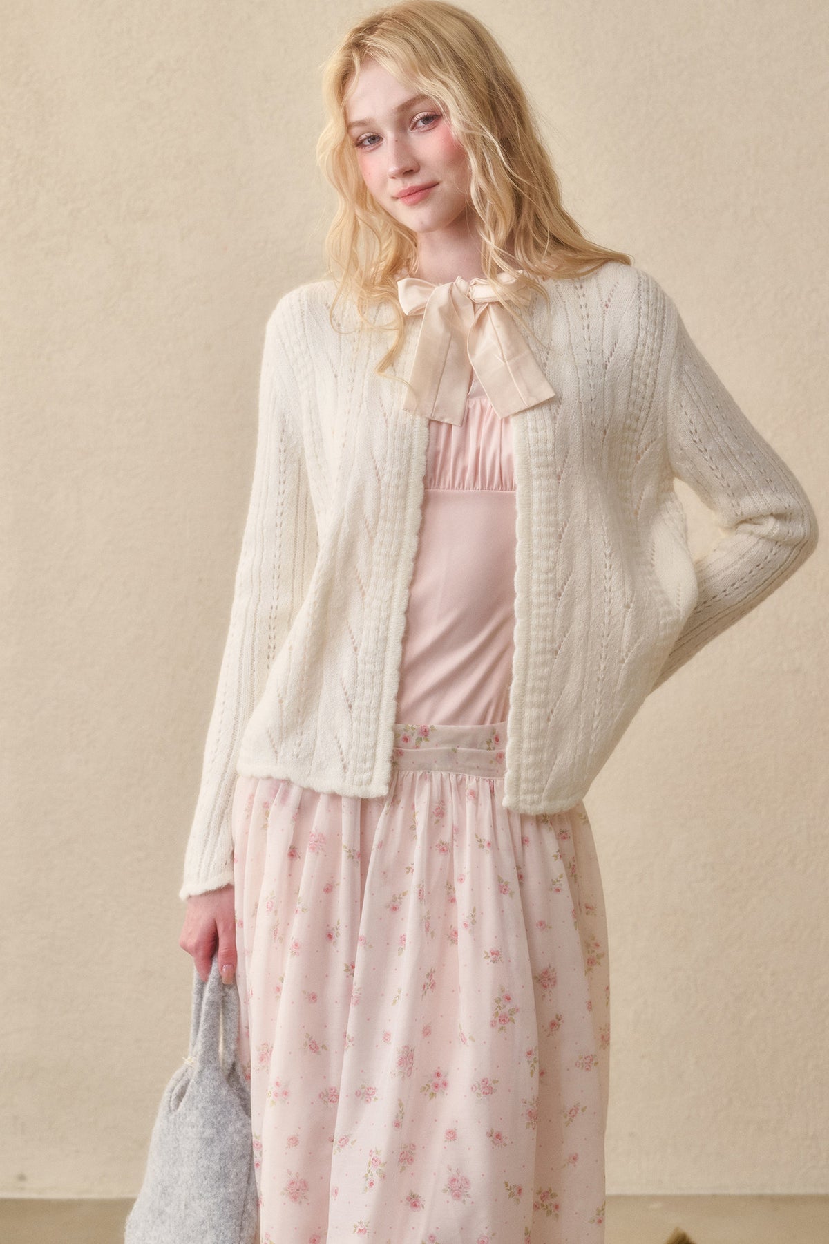Ribbon Soft Wool Knit Cardigan