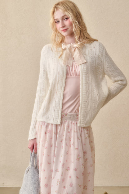 Ribbon Soft Wool Knit Cardigan