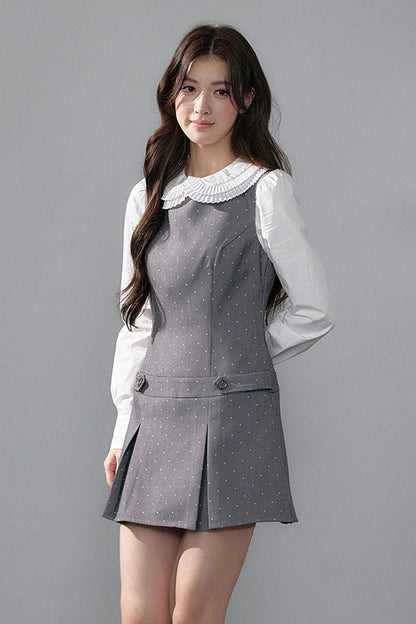 Gray Polka Dots Sleeveless Dress