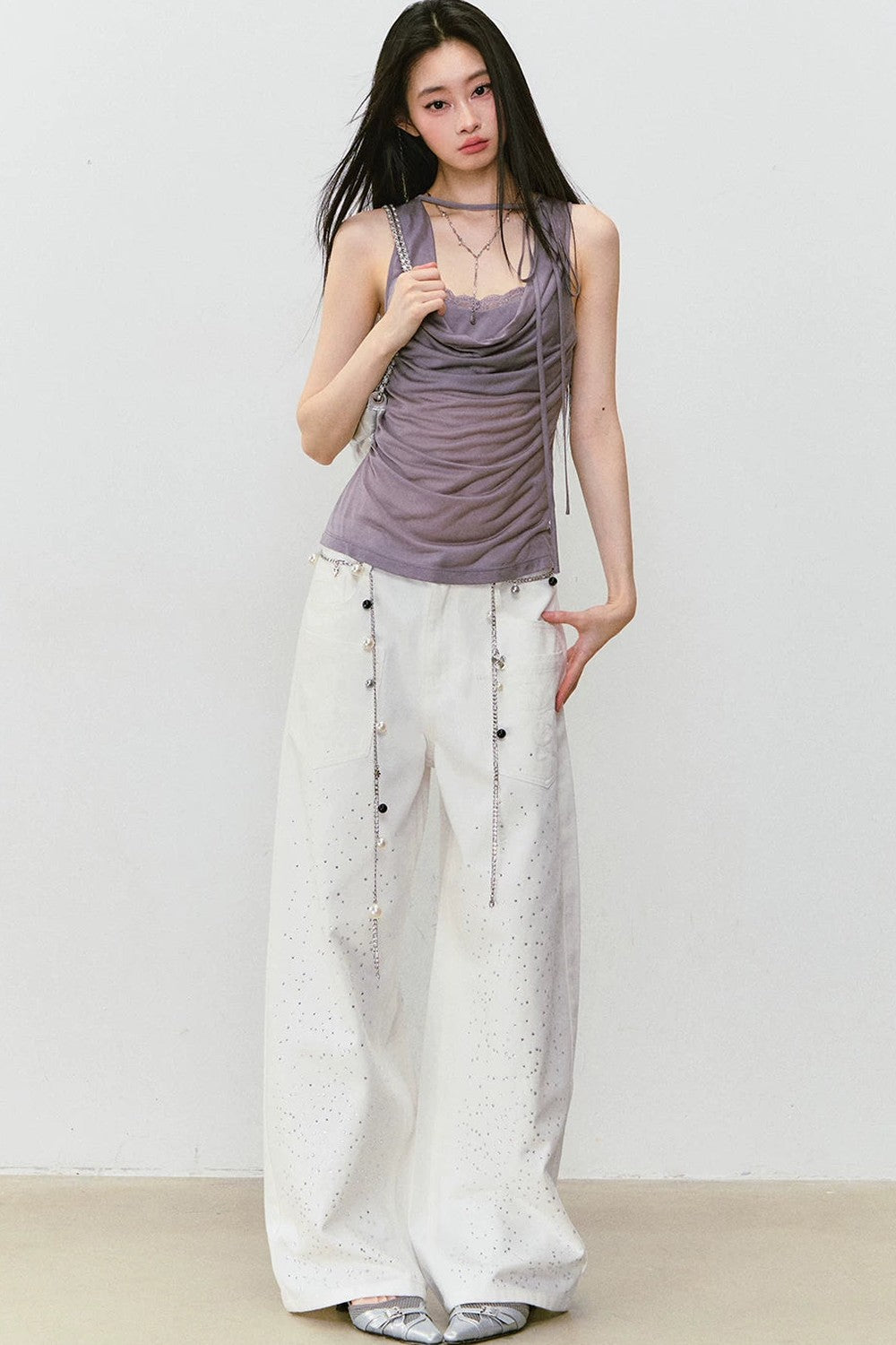 Lace Patchwork Lyocell Layered Camisole Top