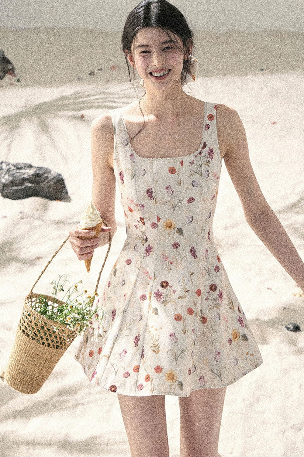 French Puff Lace Floral Dress