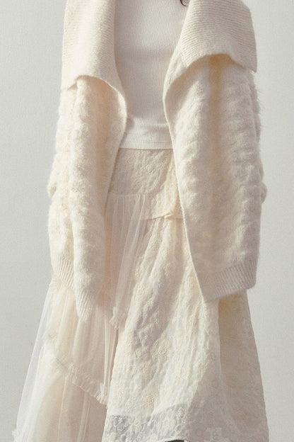 Beige Thick-Knit Loose Mid-Length Cardigan