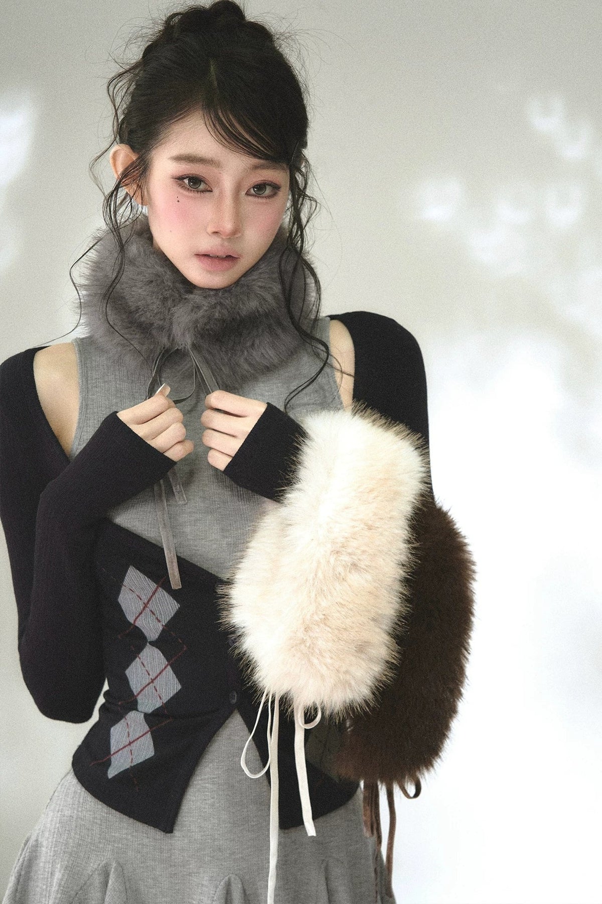 Faux Fox Fur Neck Warmer With Bow