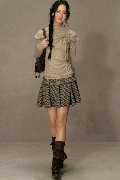 Bowknot Cape Collar Long Sleeve Top