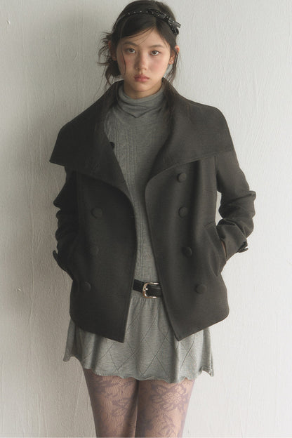 Large Lapel Double-Breasted Wool Coat