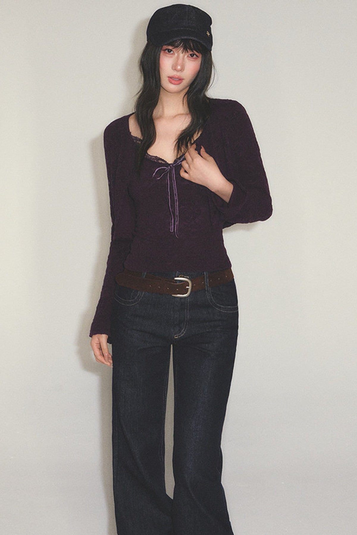 Knit Cardigan With Lace Camisole