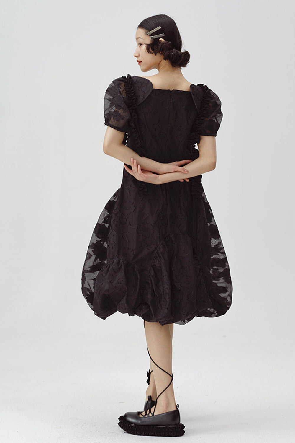 Irregular Floral Puff Dress