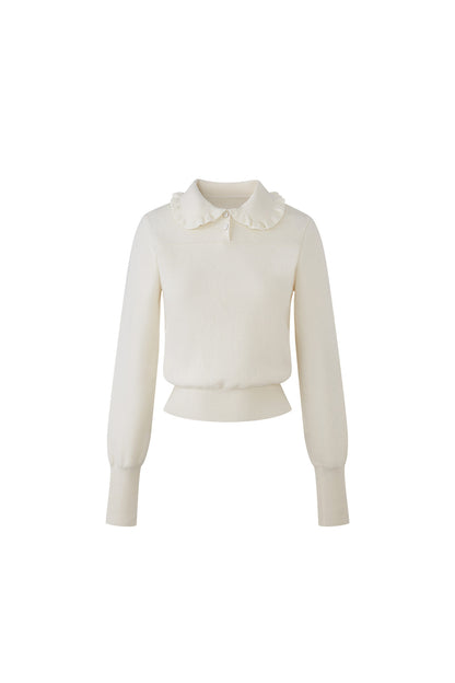 Wool Blend Ruffled Doll Collar Top