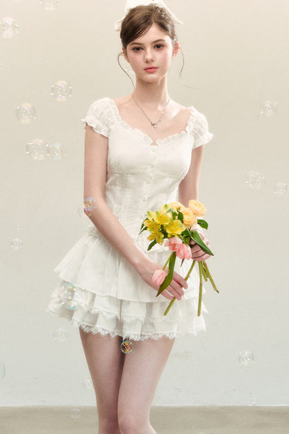 White Ruffled Tank Top and Puffy Cake Skirt Set-Up