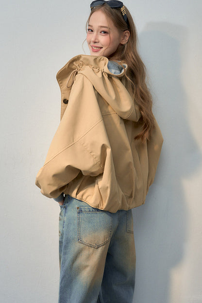 Short Color-Block Hooded Jacket