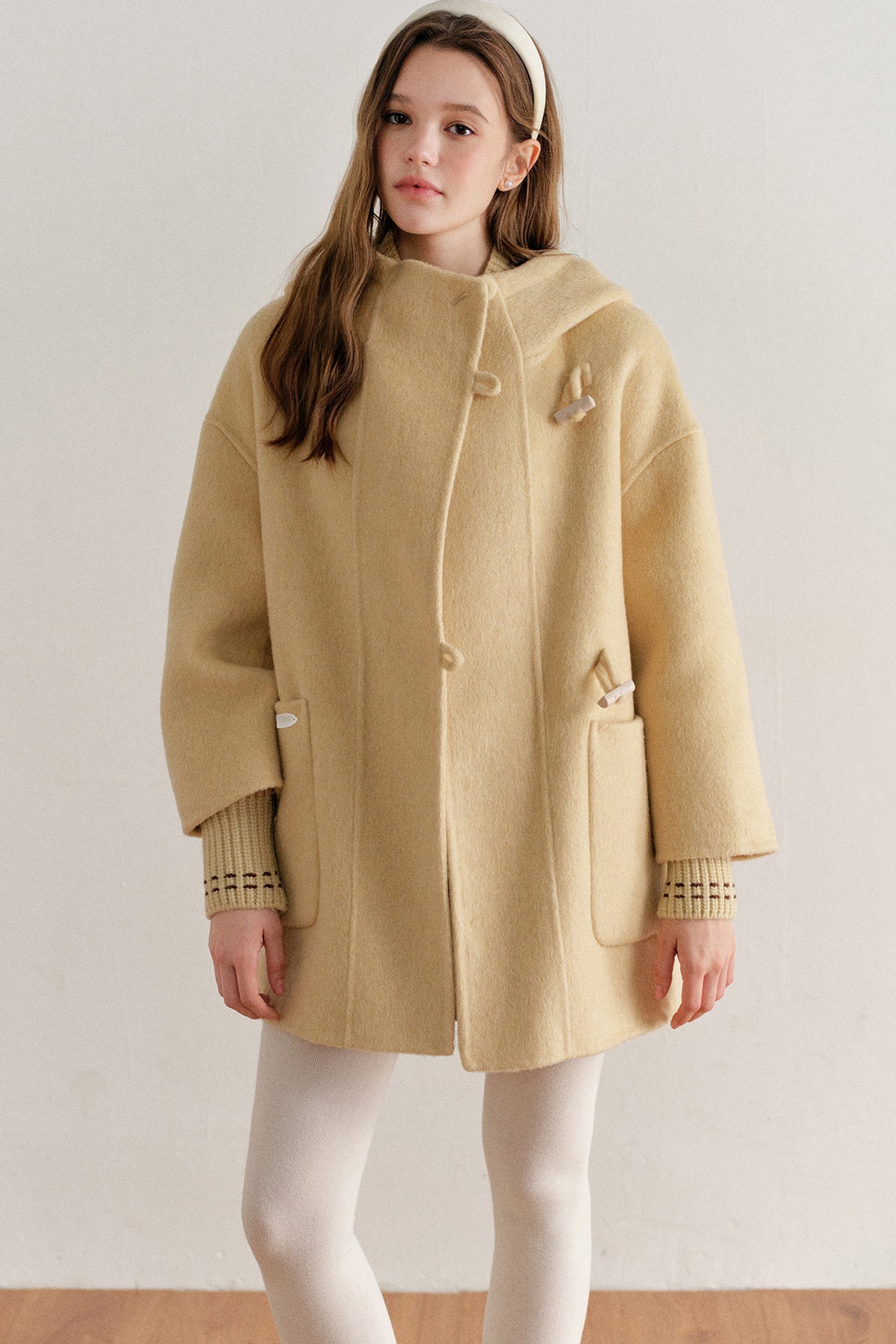 Hooded Horn Button Wool Coat