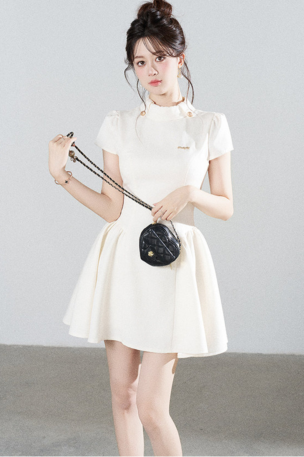 White Waist-Cinching A-Line Dress