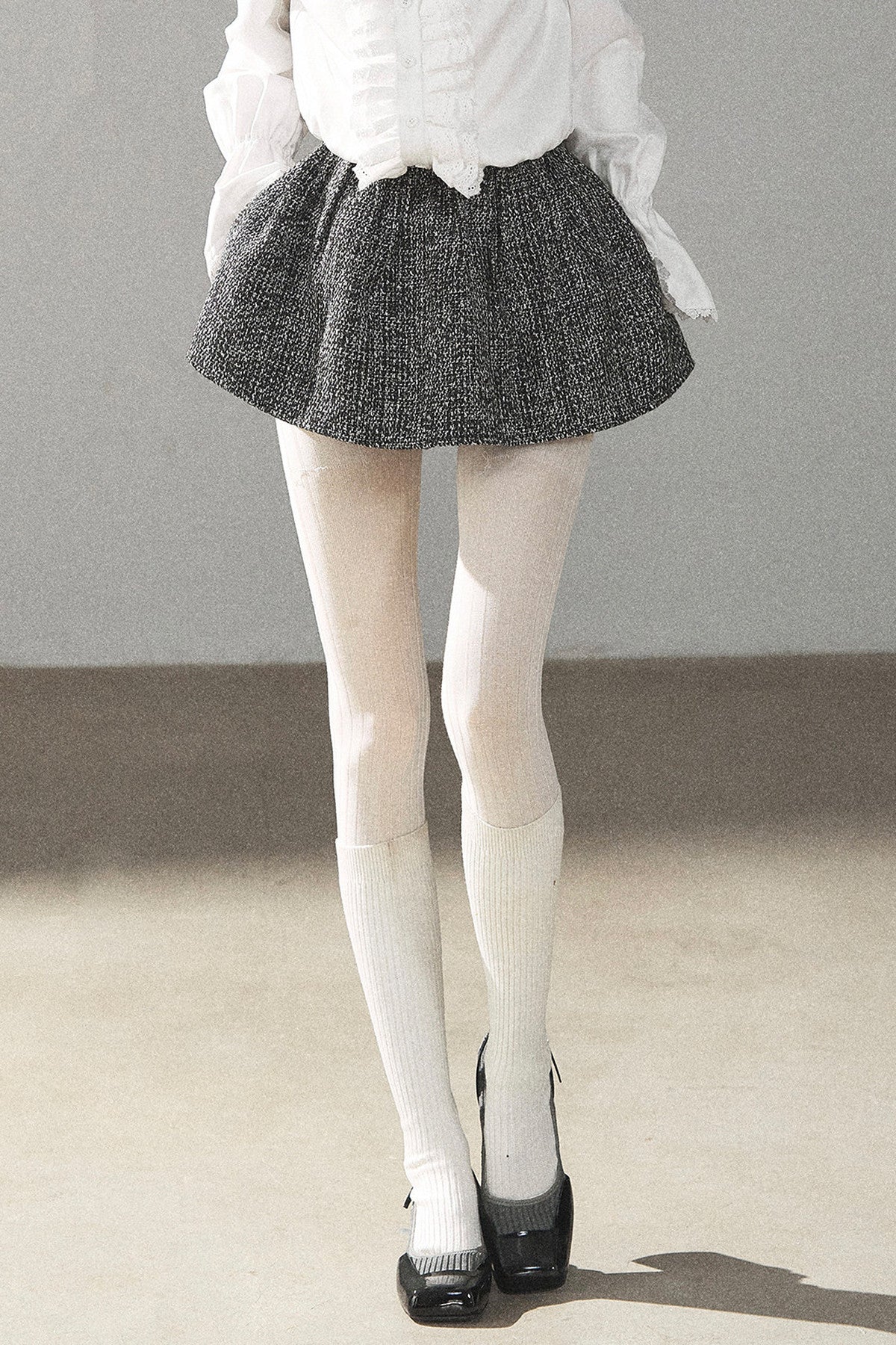 Black White Tweed Jacket With Skirt and Top Set-Up