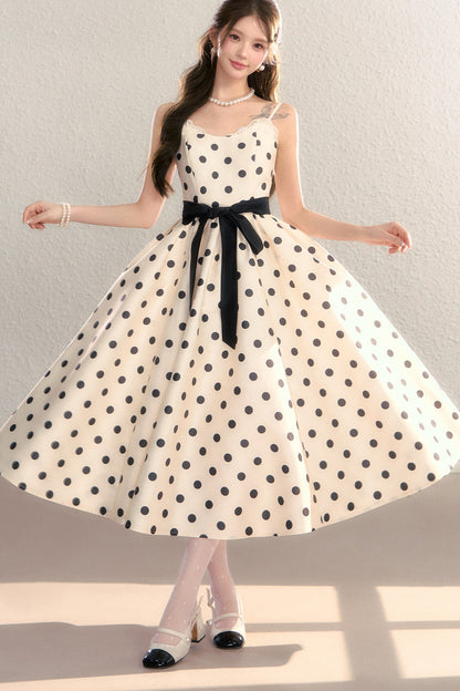 Satin Polka Dot Bow Tie Dress
