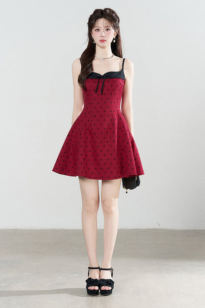 Red Polka Dot A-Line Spaghetti Strap Dress