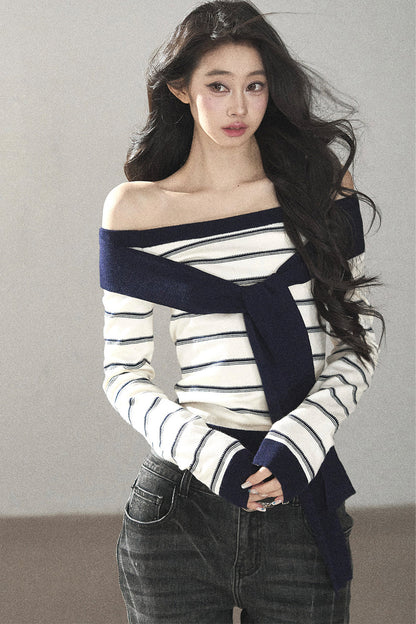 Striped Knit Layered-Look Top