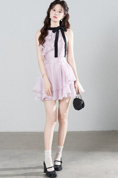 Ruffled Purple Chiffon Dress