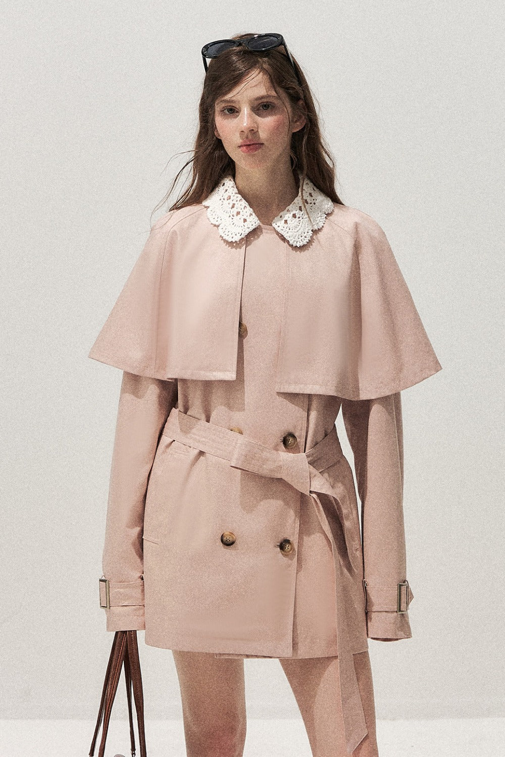 Detachable Cape Crochet Collar Trench Coat