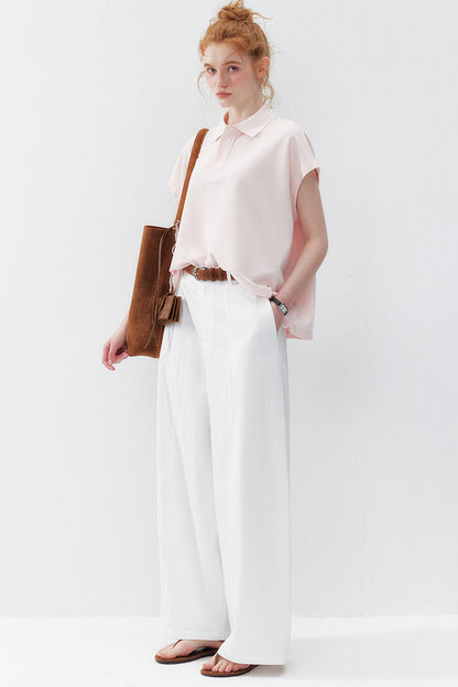 Pantaloni dritti dalla linea curva in lyocell bianco
