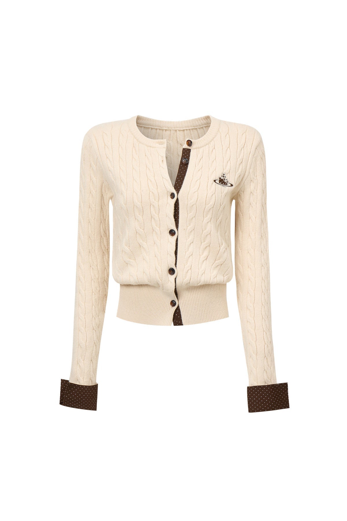 Color-Blocked Polka Dot Cable Knit Cardigan