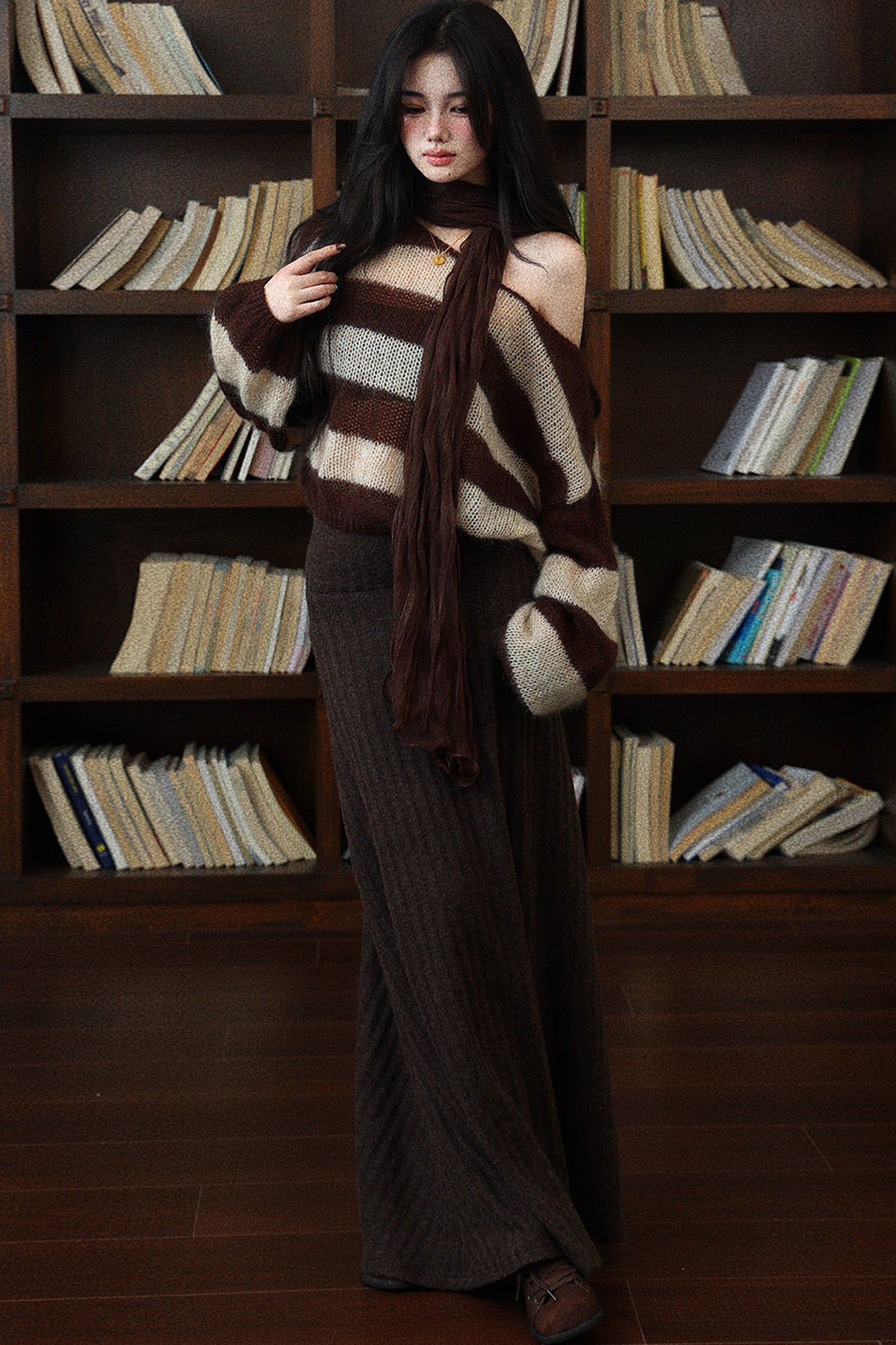 Coffee Textured Knit Skirt