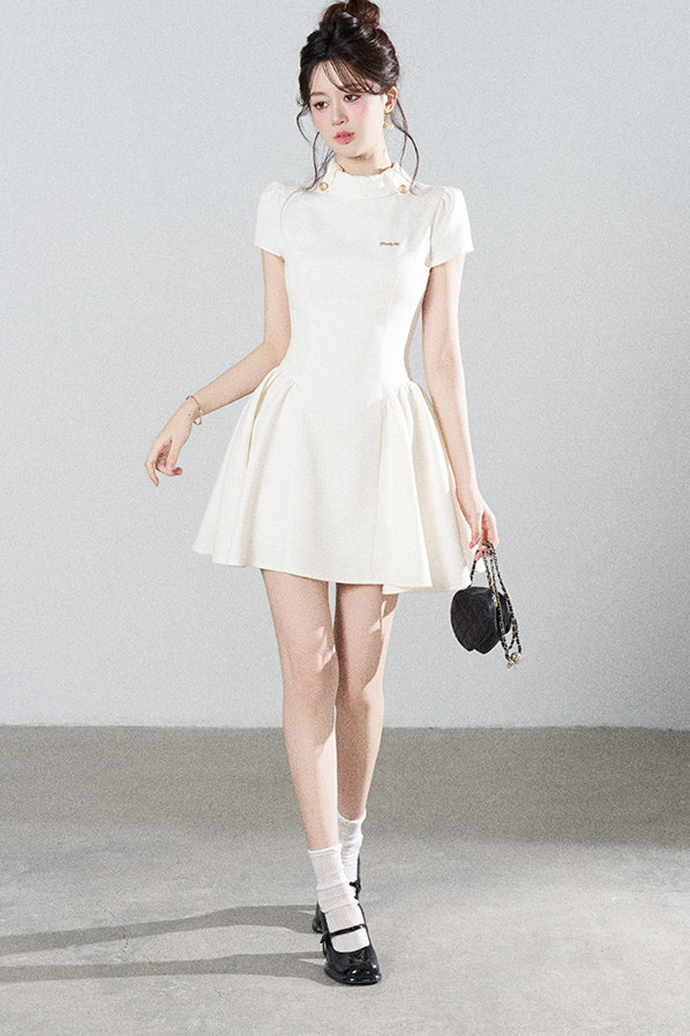 White Waist-Cinching A-Line Dress
