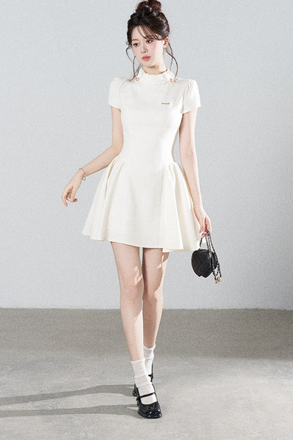 White Waist-Cinching A-Line Dress
