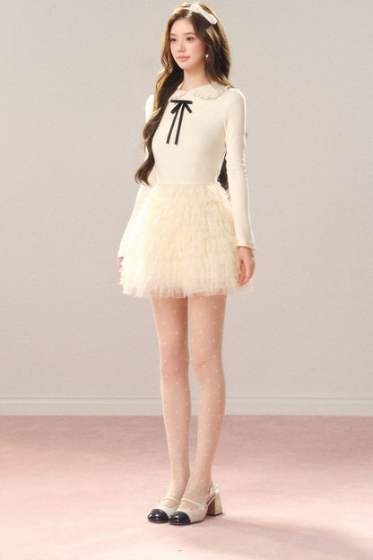 Cream Princess Multi-Layered Tulle Dress