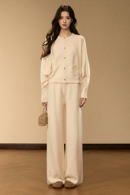 Wool and Cashmere Blend Cardigan and Pants Set-Up