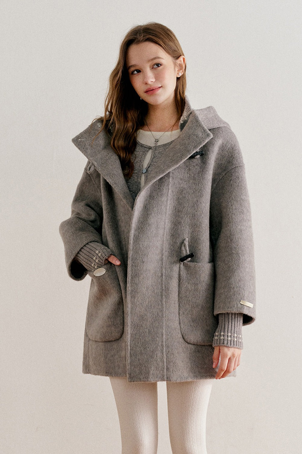 Hooded Horn Button Wool Coat