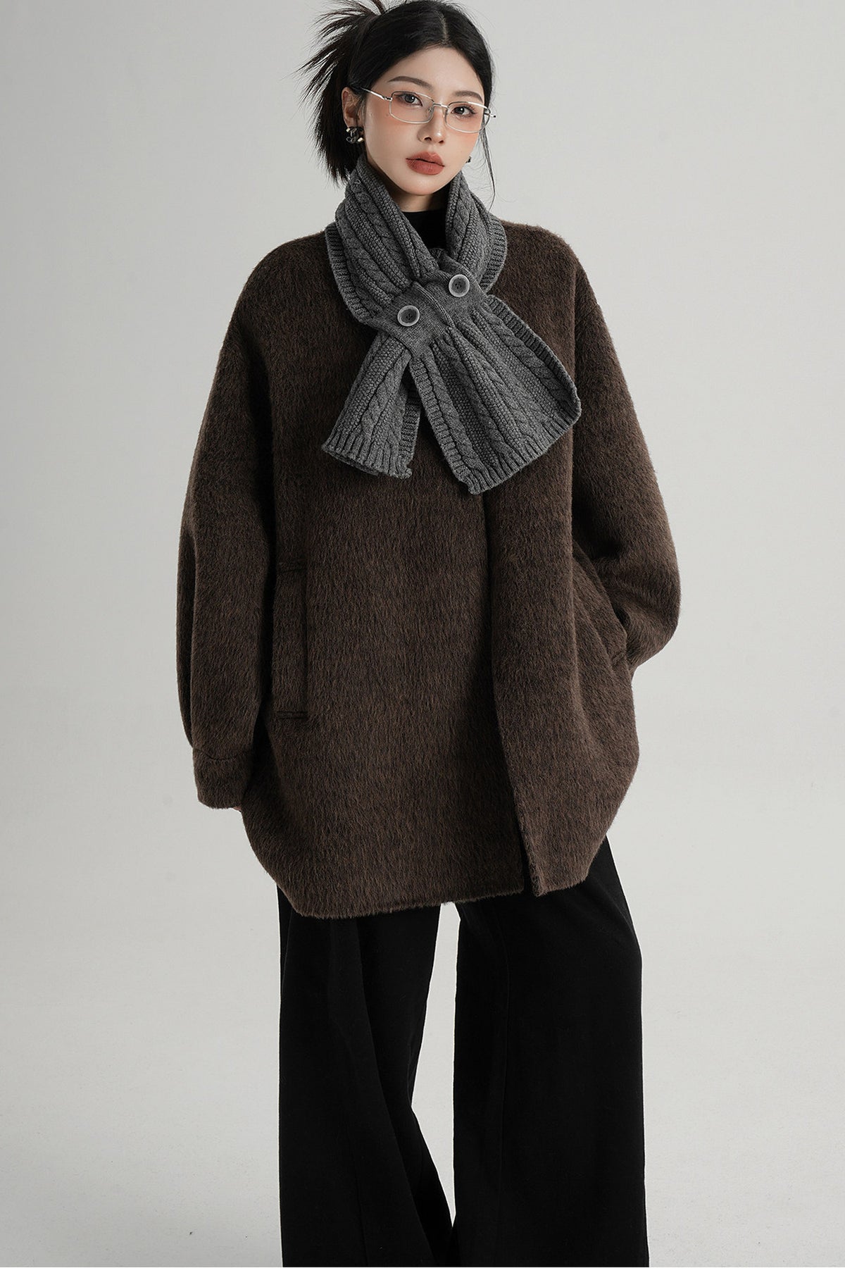 Scarf Collar Double-Sided Wool Coat
