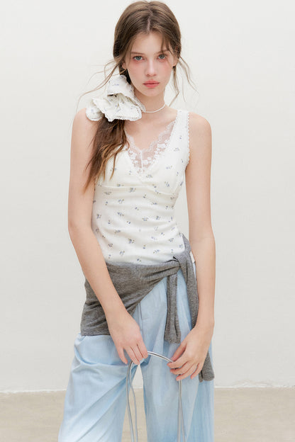 White Floral Lace V-Neck Top
