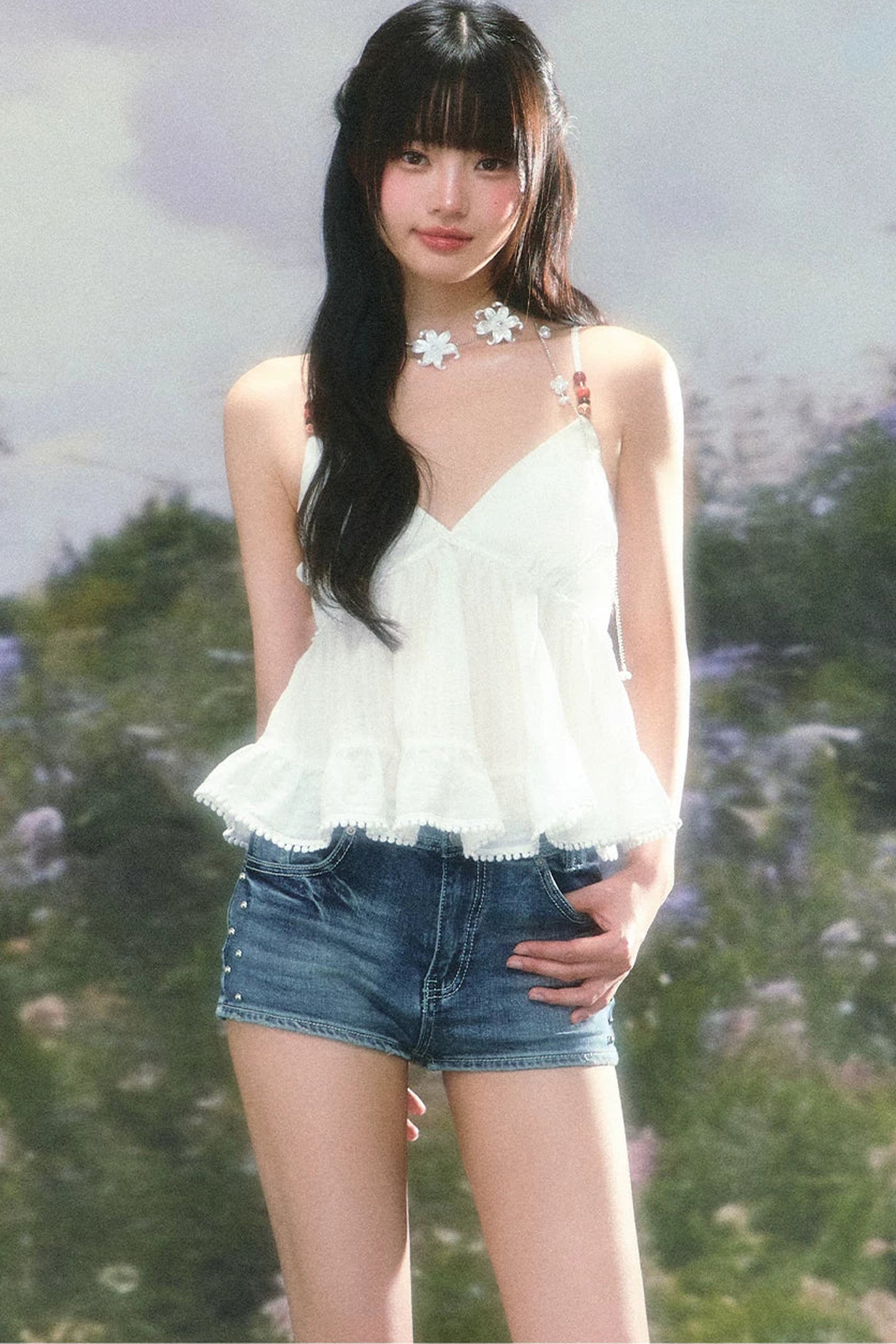 Beaded Ruffled Camisole Top Set-Up