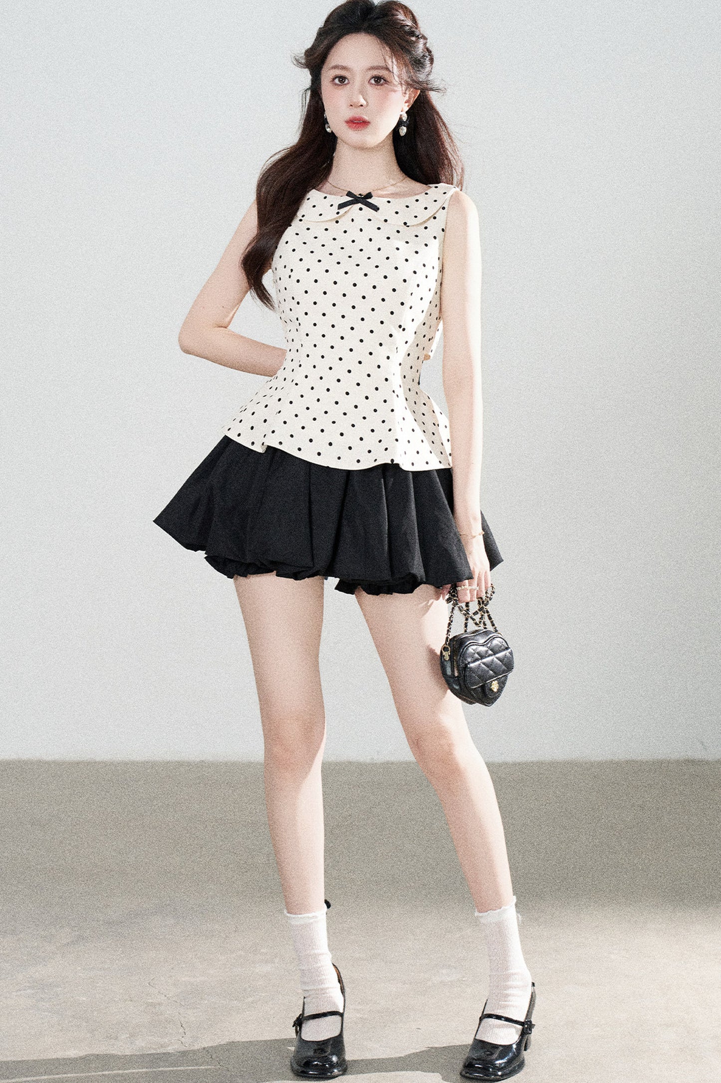 Collar Polka Dot Sleeveless Top