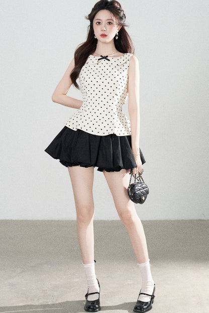 Collar Polka Dot Sleeveless Top