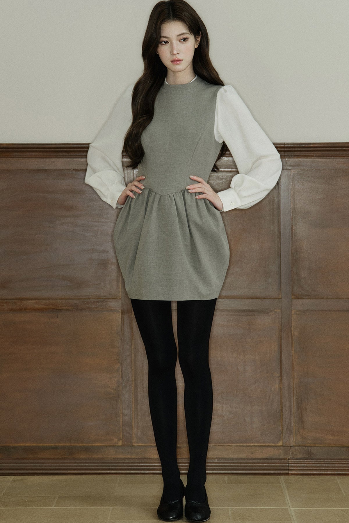 Loose Wool Blend Puff Sleeve Shirt