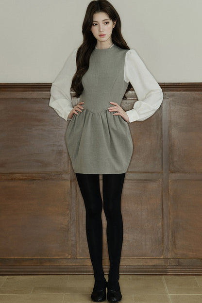 Loose Wool Blend Puff Sleeve Shirt